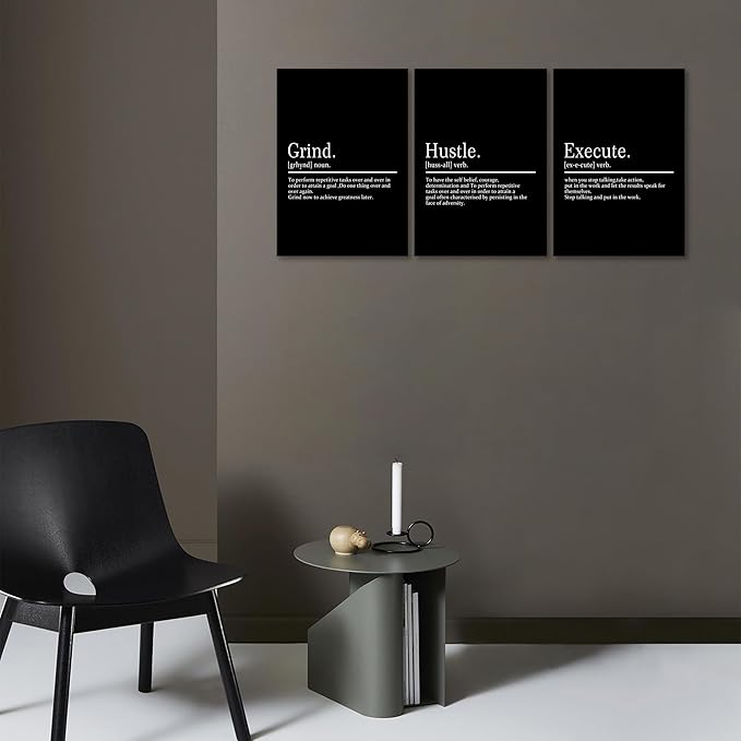 KAWAHONE Framed Motivational Entrepreneur Poster, Grind Hustle Execution Inspirational Wall Art Featuring Success and Positive Quotes of Bedroom Decor and Motivational Poster for Home Living Room
