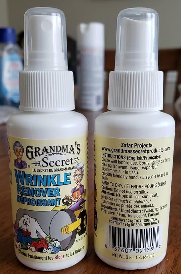 Grandma's Secret Wrinkle Remover - Wrinkle Release Spray, Odor Eliminator, and Fabric Refresher Spray - Chlorine and Bleach Free - 16 oz & 3 oz Travel Size Combo
