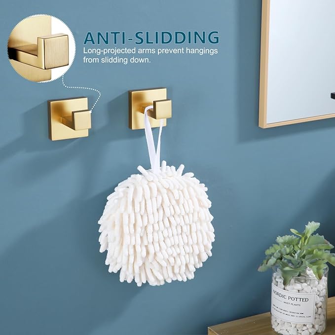 KOKOSIRI Bath Towel Hook Wall Mount Square Robe Hook Coat Hook, Bathroom Kitchen Garage Heavy Duty Wall Mounted, SUS 304 Stainless Steel, Brushed Gold, B1010BG-P2