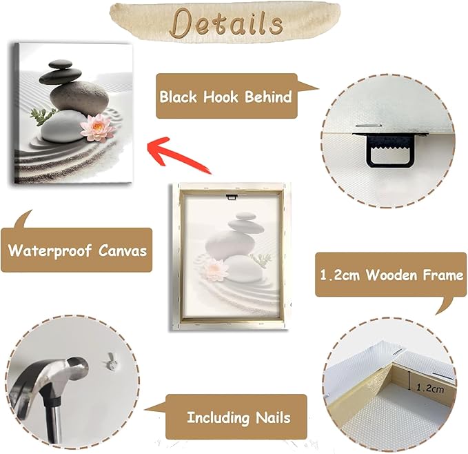 TANXM Framed Zen Bathroom Wall Art Set,Meditation Canvas Wall Art,Zen Sand Posters Prints for Yoga Office Bathroom Bedroom,Set of 4 (Framed 8 x 10 in)