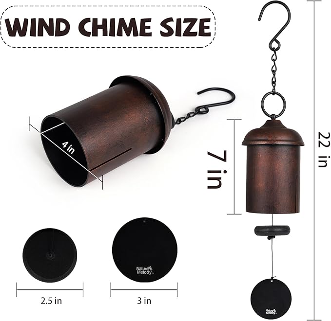 Deep Tone Wind Chimes for Outside - 22" Bronze Serenity Bell, Durable Anodized Aluminum Wind Chimes for Garden, Patio, Porch, Yard, Memorial and Housewarming Gifts, Weather-Resistant Outdoor Decor