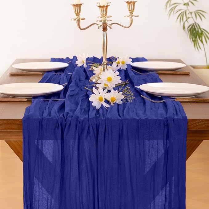 Socomi Royal Blue Summer Cheesecloth Table Runner Boho Rustic Gauze 120 inch 10FT Cheese Cloth Sheer Runner for Wedding Party Baby Shower Birthday Home Decor Holiday Decorations