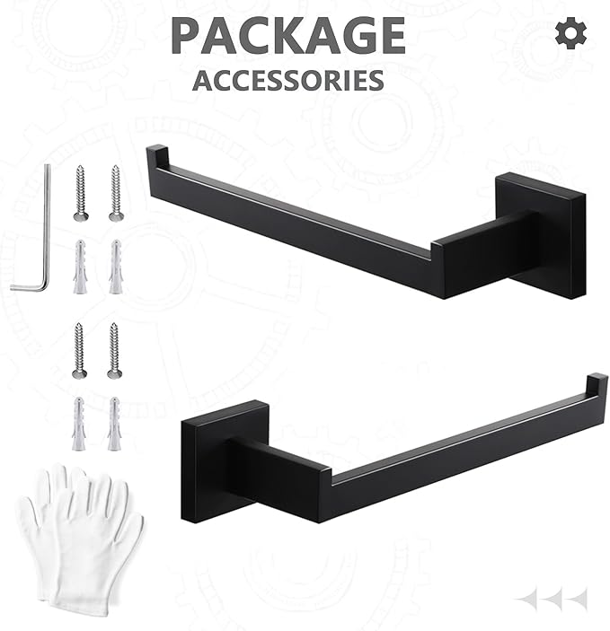 LANC Bathroom Hand Towel Holder 10 Inch Matte Black Hand Towel Bar 2 Pack Left and Right Side Square Towel Ring for Kitchen Toilet Wall Mount Stainless Steel Modern Towel Rack, A8806MB-LRP2