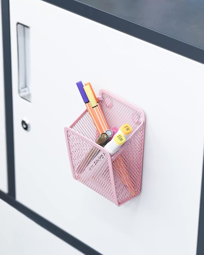 Magnetic Pencil Holder,Mesh Stainless Steel Pen Basket, Metal Writing Utensil Storage Organizer for Whiteboard,Blackboard,Kitchen, Locker, Home, or Office