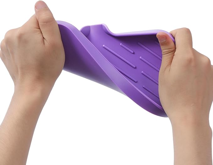 Silicone Bathroom Soap Dishes with Drain Spout - Bathroom and Kitchen Sink Organizer, Sponge Holder, Dish Soap Tray, Perfect for Dispenser, Scrubber, Bottle, Cup on Sink or Counter - Purple 9.6" × 5.3"