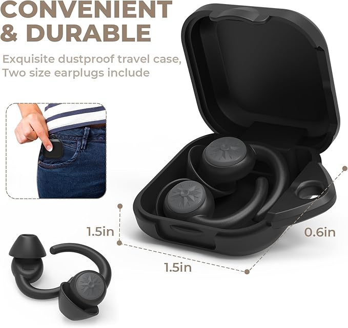 Ear Plugs for Sleeping: Reusable Earplugs for Sleep, Snoring Blocking, Concert, Travel, Airplane, 2 Pairs Washable Soft Silicone Noise Cancelling Ear Plugs (Black)