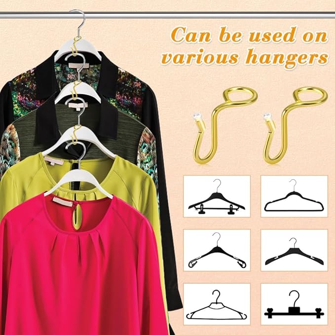 Picowe 50 Pack Gold Metal Clothes Connector Hooks Space Saving Hanger Extender Clips Organizer Strong Mini Outfit Cascading Hooks