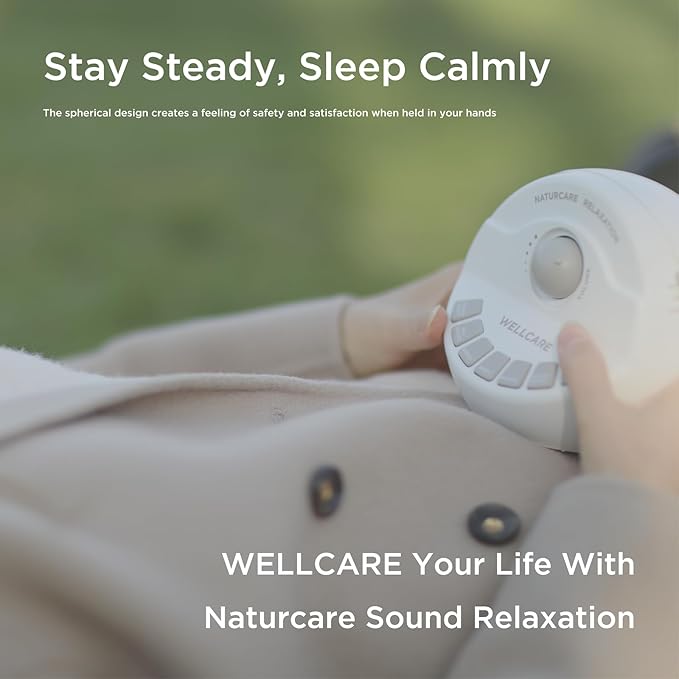 WELLCARE-Naturcare Sound Relaxation, White Noise, 7 Nature Sounds, Sleep Sound Machine, Calm Infants, for Baby, Kids, Adult. Stepless Volume, Timer, Powered by Adapter(Incl.) or Batteries(Not Incl.)