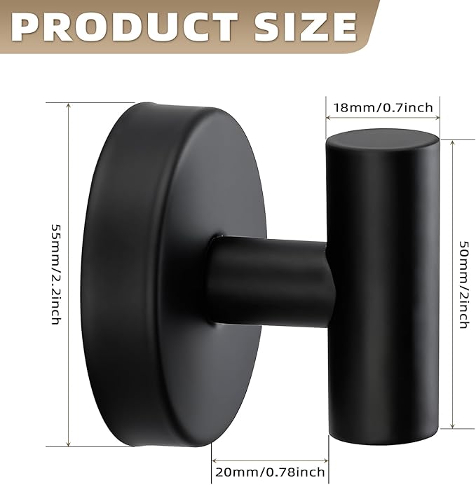Suction Cup Hooks for Shower - Bathroom Reusable Hooks for Towels, Robes & Loofah - No-Drill Mounting on Kitchen,Walls,Metal,Glass,Mirrors,Tile & Smooth Non-Porous Surfaces (2, Matte Black)