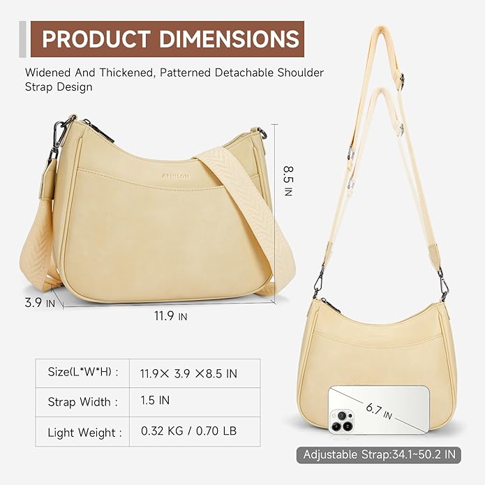 APHISON Trendy Leather Crossbody Purse with Adjustable Strap, Women's Shoulder Handbag