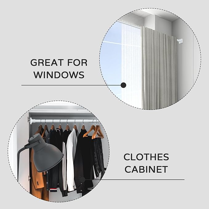 UIOSANRT White Shower Curtain Rod 31-79 Inches Non-Slip Shower Rod Tension Mounted No Drill Shower Curtain Rods Spring Tension Rod Adjustable Tension Curtain Rod for Windows Bathroom