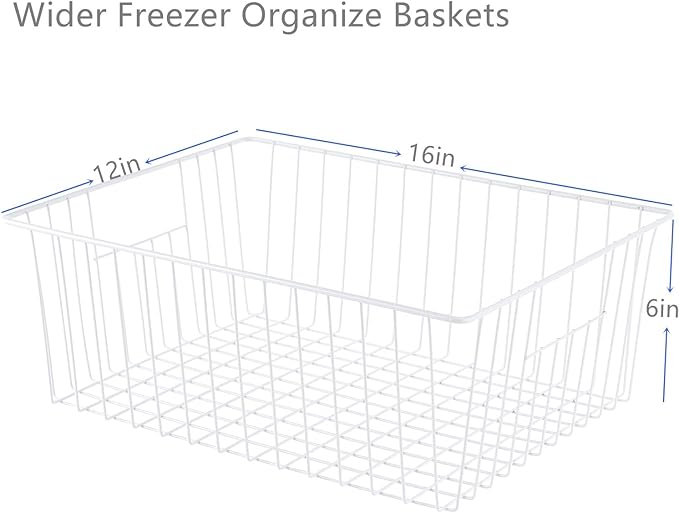 16" L x 12" W Wider Freezer Storage Organizer Baskets Container, Deep Metal Wire Chest Upright Refrigerator Divider Bins with Built-in Handles for Cabinet, Pantry, Closet, Kitchen