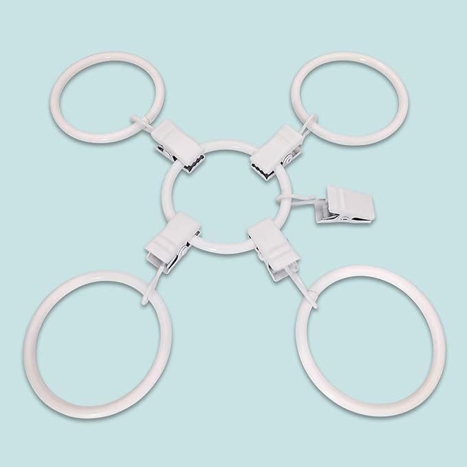 100 Pack Metal Curtain Rings with Clips, Drapery Clips Hooks, Decorative Curtain Rod Clips 1.5 in Interior Diameter, Rustproof White