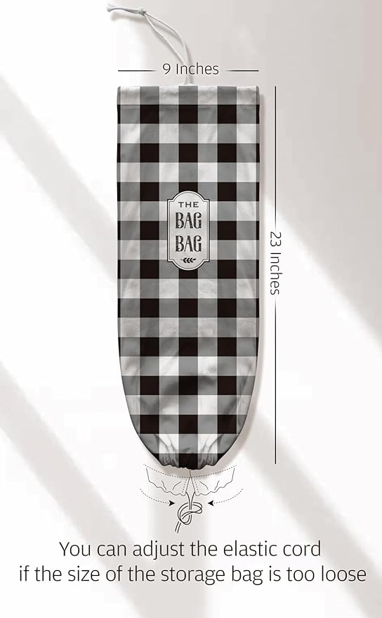 Moanlor Art Grocery Bag Holder Black White Checked Plastic Bags Holder Organizer Storage Buffalo Plaid Bag Holder for Plastic Trash Bags Cute Farmhouse Kitchen Decor