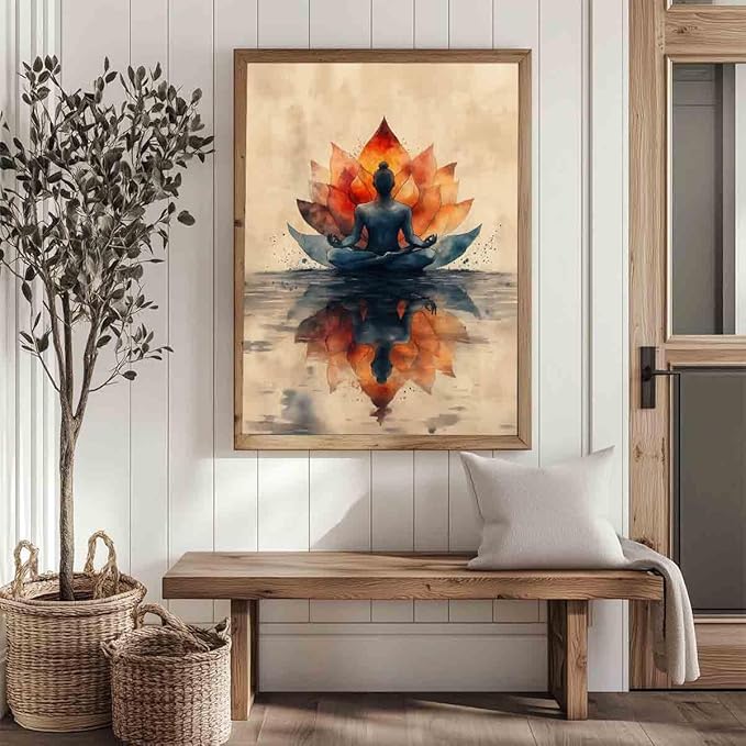Yoga Lotus Wall Art Meditation Yoga Posters Watercolor Lotus Wall Art Abstract Flower Canvas Spiritual Posters Chakra Meditation Poster Zen Artwork Vintage Painting Room Decor 16x24inch No Frame