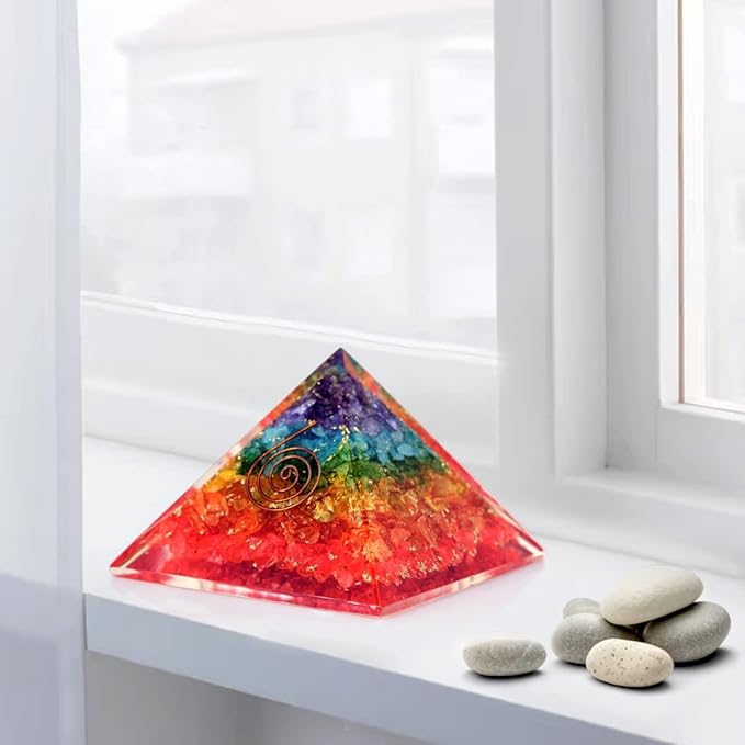 Orgone Pyramid of Success – 7 Chakra Orgonite Pyramid for Healing, Meditation, Stress Relief, Positive Energy & Chakra Balancing