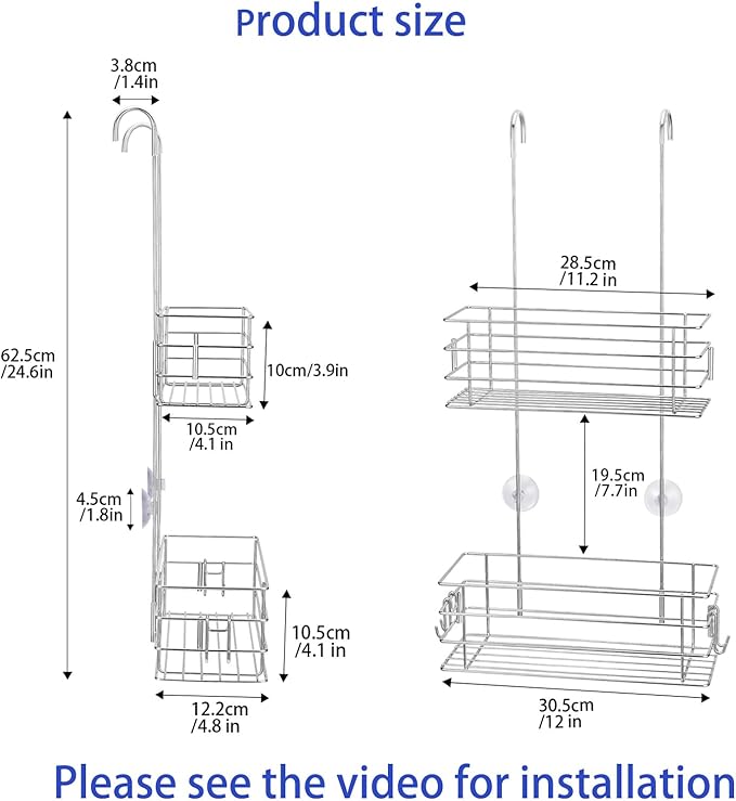 Hanging Shower Rack Shower Caddy with Rotatable Hook Bar, Over-the-Door and Can Be Hung on the Faucet or Claw Foot, 304 Stainless Steel Rust-Proof and Durable (Double-Layer)