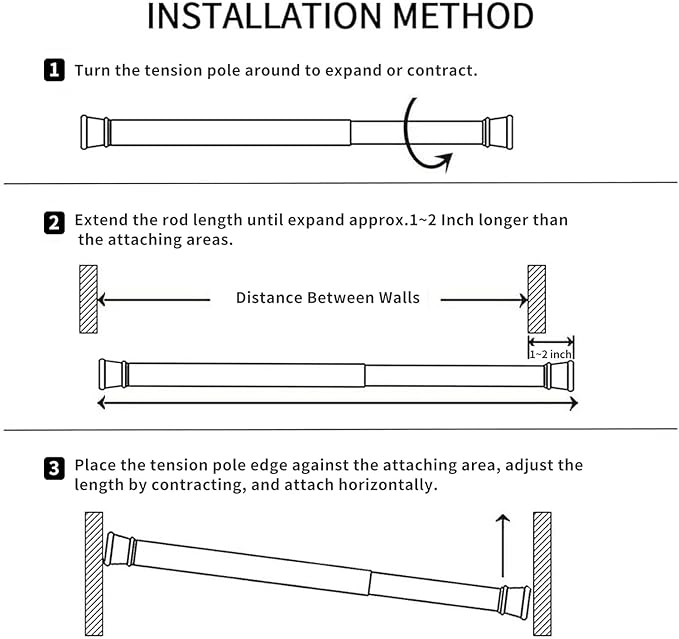 2Pcs Spring Tension Curtain Rod,21-38 Inches Adjustable Expandable Pressure Black Curtain Tension Rods For Kitchen, Bathroom, Window, Home