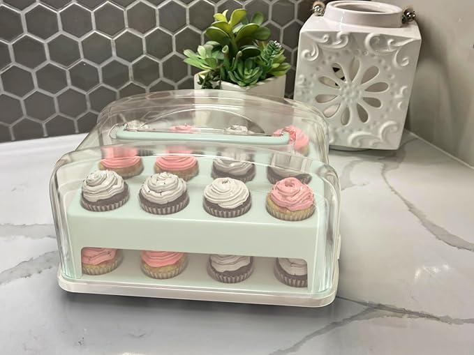 Top Shelf Elements MINI Cupcake Box. NOT For Standard Size Cupcakes. Fashionable Green Carrier Holds 24 MINI-Size Cupcakes, Cupcake Traveler,