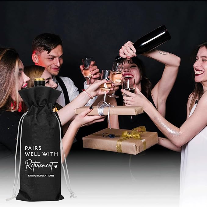 Black Retirement Wine Bag Retirement Gifts for Women Men Farewell Gifts for Coworkers Going Away Gift for Friends Boss