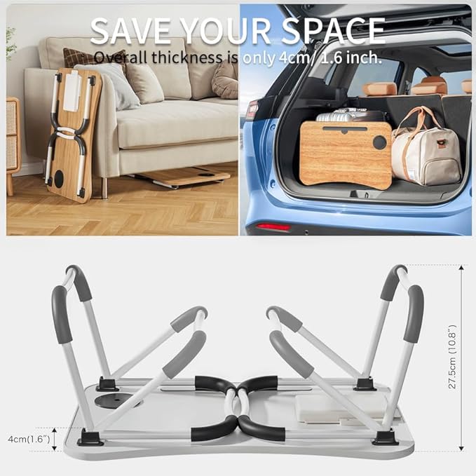 Lap Desk Bed Trays for Eating and Laptops Breakfast in Bed Tray for Sofa/Couch/Study/Reading/Writing with Cup Holder/Drawer On Low Sitting Floor Large Portable Foldable (White)