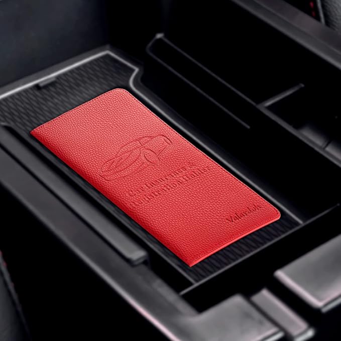 Valardoh Premium Car Registration and Insurance Card Holder, Car Document Holder for Cards, Driver License & other Essential Documents (Red)
