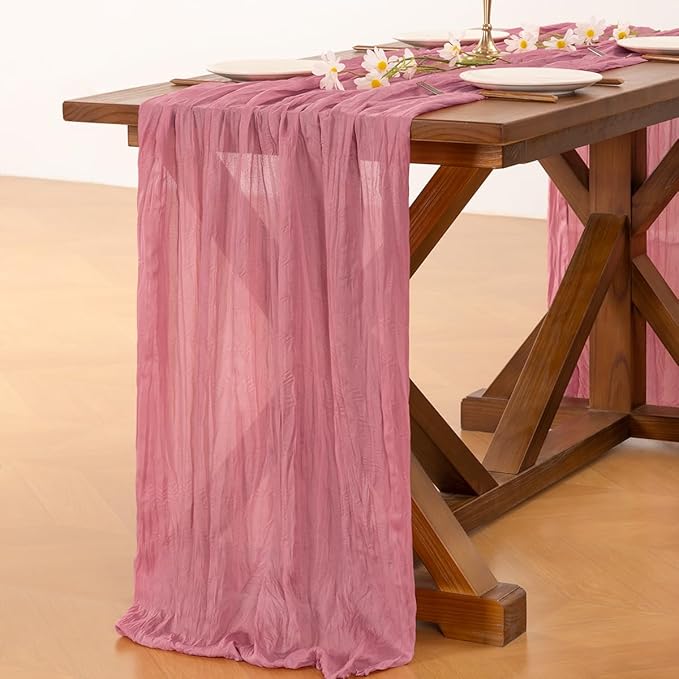 Socomi 2pcs Mauve Summer Cheesecloth Table Runner Boho Rustic Gauze 120 inch 10FT Cheese Cloth Sheer Runner for Wedding Party Baby Shower Birthday Home Decor Holiday Decorations