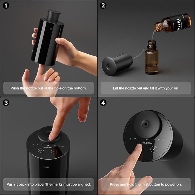 Waterless Diffuser for Essential Oil, Battery Operated Nebulizer, 0.7Fl.Oz./ 20mL Capacity, Mini Scent Air Machine, 3 Countdown Timers & 3 Mist Levels for Home, Room, Car, Office, AN6 Light Steel Blue