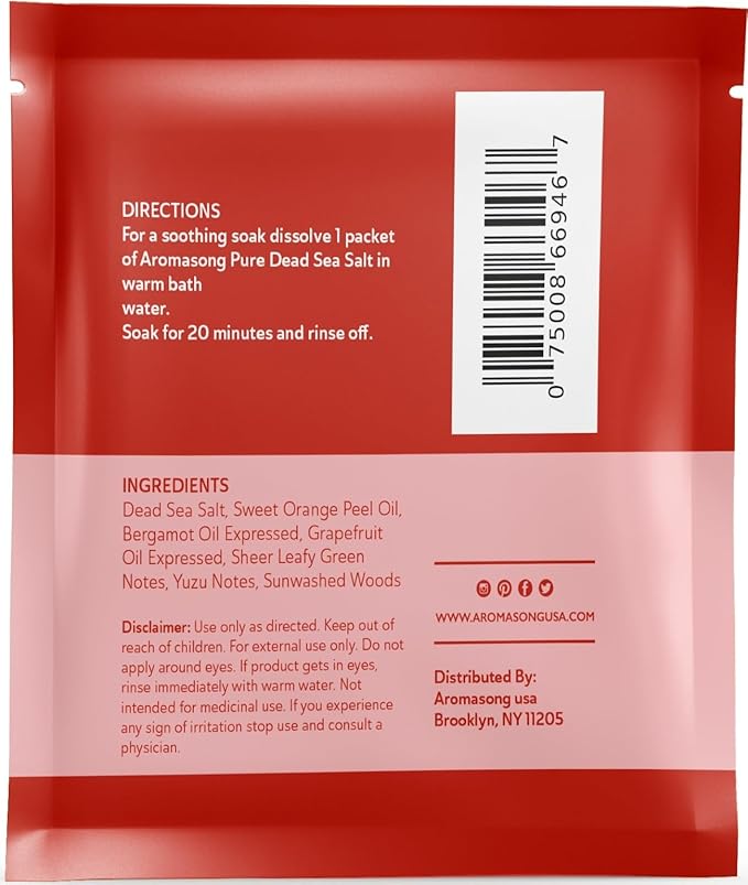 Aromasong Pure Dead Sea Salt 100% Natural Grapefruit Essential Oil – 2.5 oz. Spa Bath Salt Fine Grain- Christmas Stocking Stuffers for Adults, Kids, Women, and Mens soak Stocking Stuffers for Adults