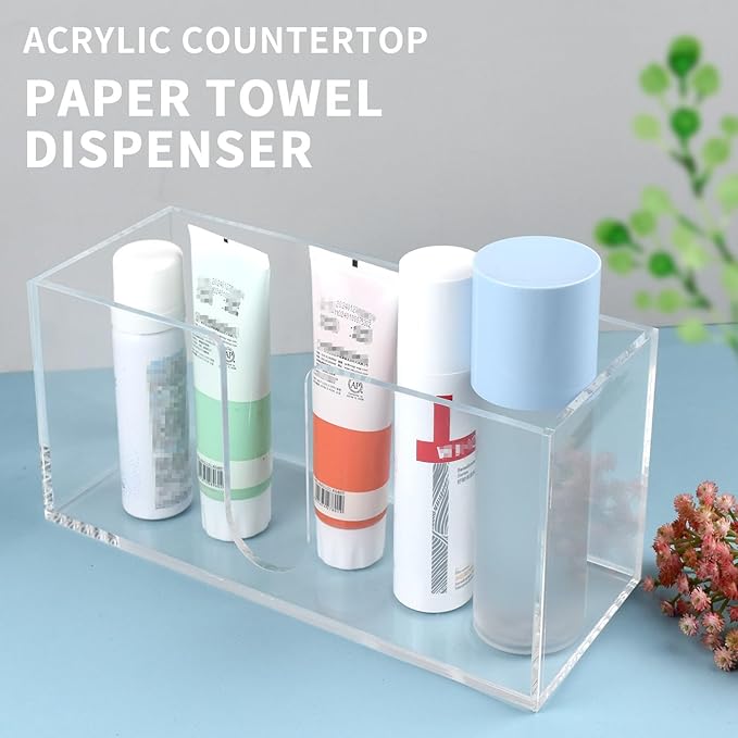 Acrylic Paper Towel Holder Countertop, 5mm Thick Clear C-Fold Z-Fold Trifold Napkin Dispenser, Bathroom & Kitchen Organizer for Multifold Towels (2)
