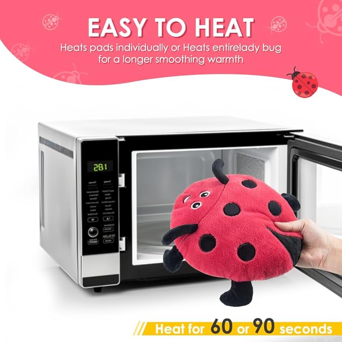 Microwavable Heating Pad for Pain Relief, Cute Unscented Stuffed Animal Moist Heat Pad for Neck, Shoulder, Stitched Heatable Soft Pillow for Cramps, Period, Gift for Women & Kids (Red)