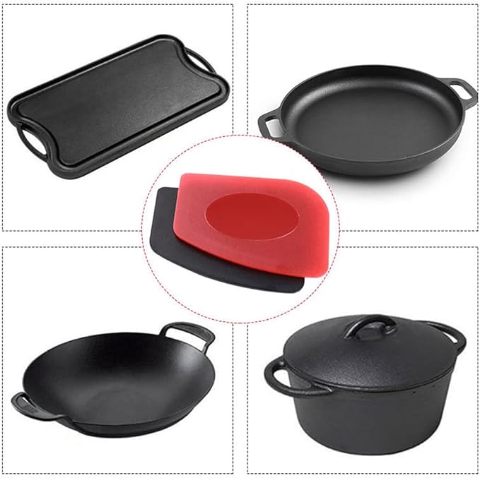 Pan Scrapers Dish Scraper Tool Set, 8Pack Cast iron Cleaner Scraper Multifunctional Scraper Polycarbonate Plastic Pan Pot Scraper, Iron Skillet Scraper Scrubber for Cleaning Grease, Kitchen (Black)