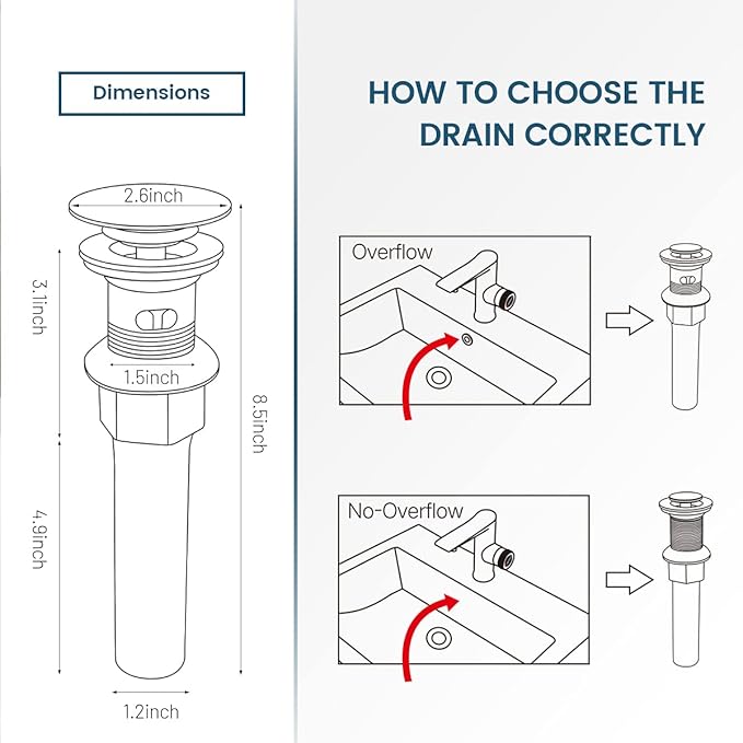 Bathroom Sink Drain with Overflow, Brushed Nickel Pop Up Drain 2 Pack, All Metal Bathroom Sink Stopper for Vanity Vessel Sink, Stainless Steel and Brass, RM083J-P2