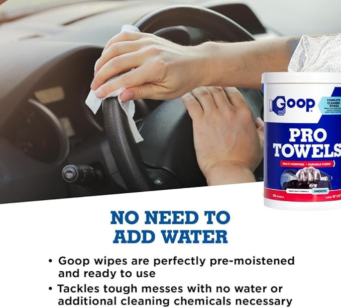 GOOP Pro Towels Heavy-Duty Multi-Surface Cleaning Wipes – Removes Engine Grease, Grime & Paint – Safe for Tools, Machinery & Painted Surfaces – 90 Extra Large 10" x 12" Towels (Pack of 2)