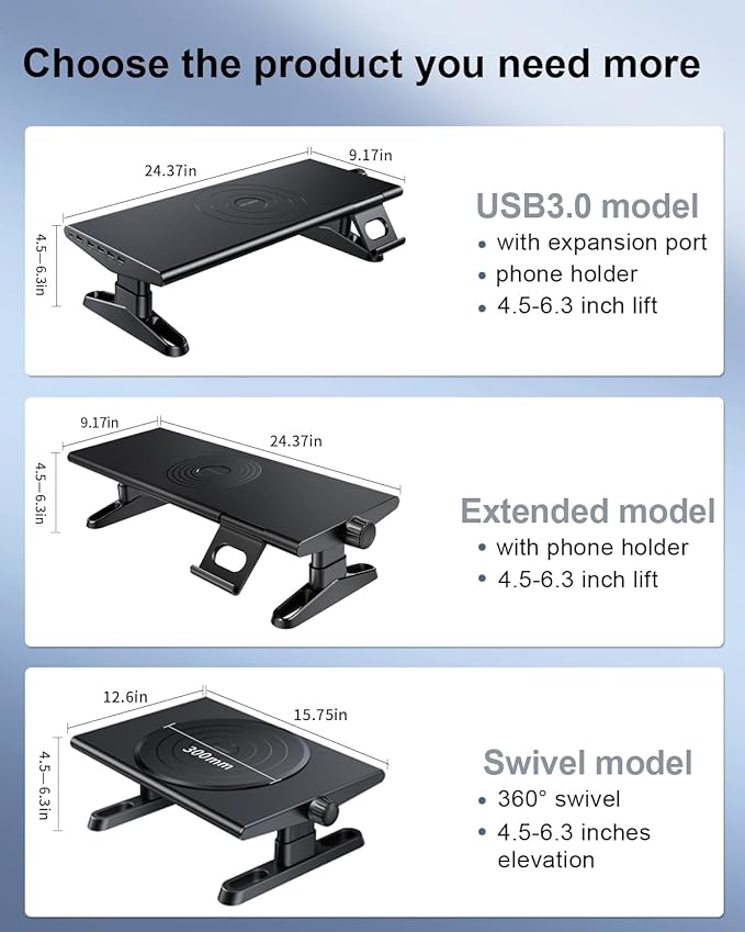 NIFBANG Computer Monitor Stand Riser for Desk,4.5-6.3 Inches Freely Height Adjustable with Cellphone Holder,Multi-Purpose Desktop Organizer Monitor Stands Riser for Computer,Laptop,Printer,TV (BLack)