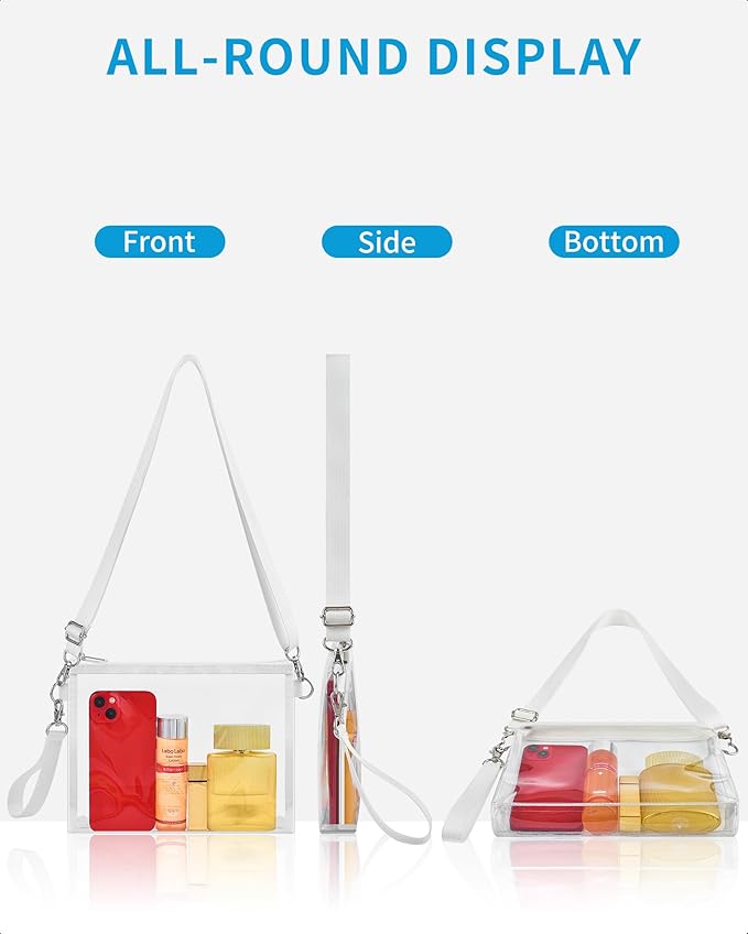 Bagenius Clear Bag for Stadium Events, Clear Purse with Detachable Strap, Sports fan Handbag Purses for Game Day and Concert
