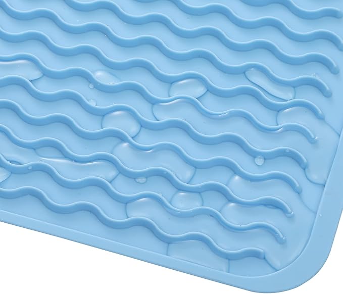 MicoYang Silicone Dish Drying Mat for Multiple Usage,Easy clean,Eco-friendly,Heat-resistant Silicone Mat for Kitchen Counter or Sink,Refrigerator or drawer liner Light Blue L 16 inches x 12 inches