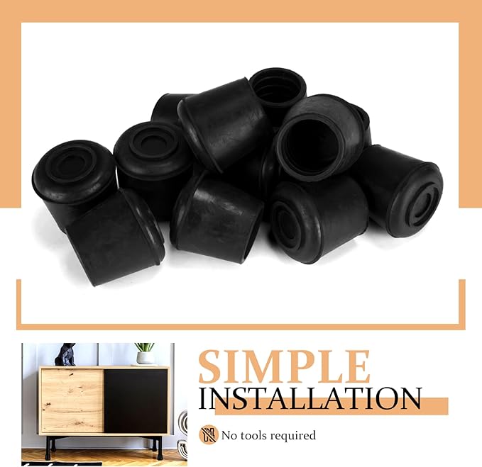1" Round Rubber Chair Leg Tips Caps, Chair Leg Floor Protectors Furniture Legs Caps Non Slip Reduce Noise for Hardwood Floors (Black, 12 Pack)