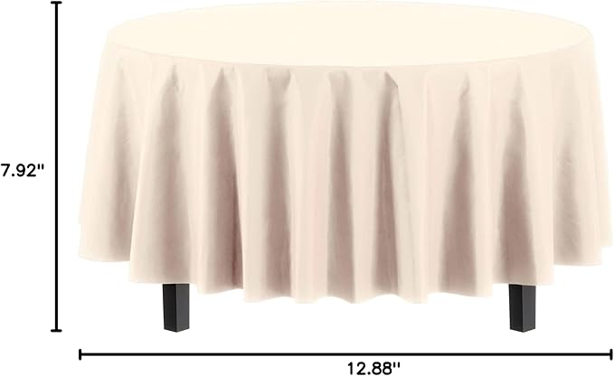 Party Solids 12-Pack Premium Plastic 84-Inch Round Tablecloth, Ivory