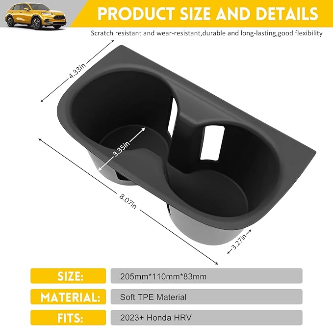 Cup Holder for 2023-2025 Honda HRV Accessories, Center Console Cup Holder Insert Cupholder Organizer Coaster Liner for 2023+ HR-V EX/EX-L/LX/SE/Sport/Touring