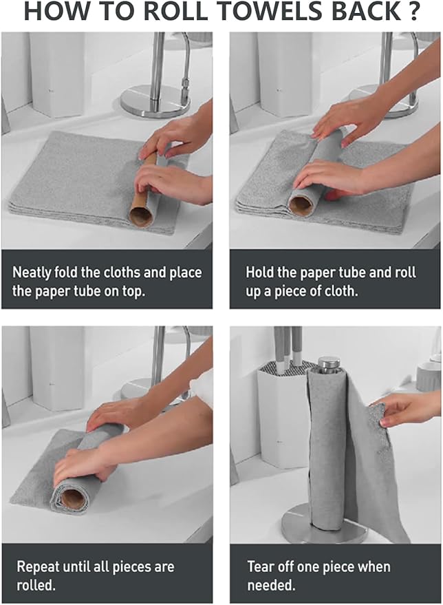 Fantasticlean Microfiber Cleaning Cloth Roll - 40 Pack, Tear Away Microfiber Towels, 12" x 12", Reusable, Washable, Scratch Free, Ultra Absorbent Dishcloth for All-Around Cleaning Supplies (White)