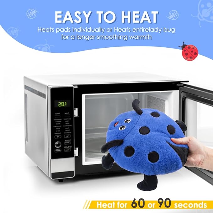 Microwavable Heating Pad for Pain Relief, Cute Unscented Stuffed Animal Moist Heat Pad for Neck, Shoulder, Stitched Heatable Soft Pillow for Cramps, Period, Gift for Women & Kids (Blue)