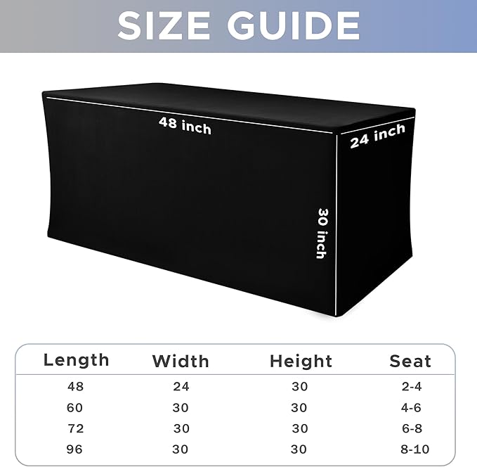 Nasitos Spandex Fitted Table Clothes, 4 Pack - 48 x 24 Inch - Black Rectangle Tablecloths for 4 Foot Tables, Fabric Table Cover Protector for Folding Table, Parties, Craft Show, Trade Show