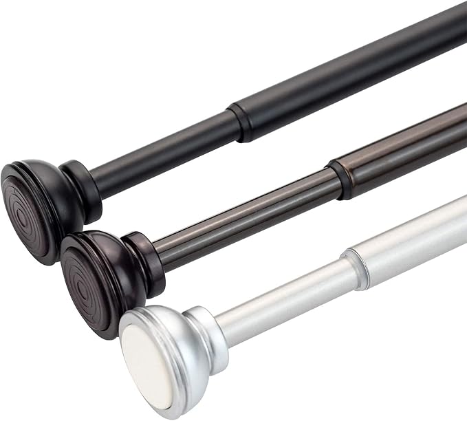 KXLIFE 2 Pack Spring Tension Rod, 1/2-inch Decorative Tension Drapery Rod for Window, Nickle, (17-26 Inches)
