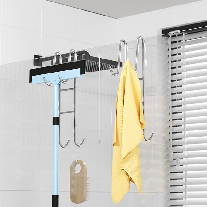 Cerbonny Shower Door Hooks (14 Inch), 2 Pack Super Extended Towel Hooks for Bathroom, Over Door Hooks, Shower Hooks for Frameless Glass Door, Silver