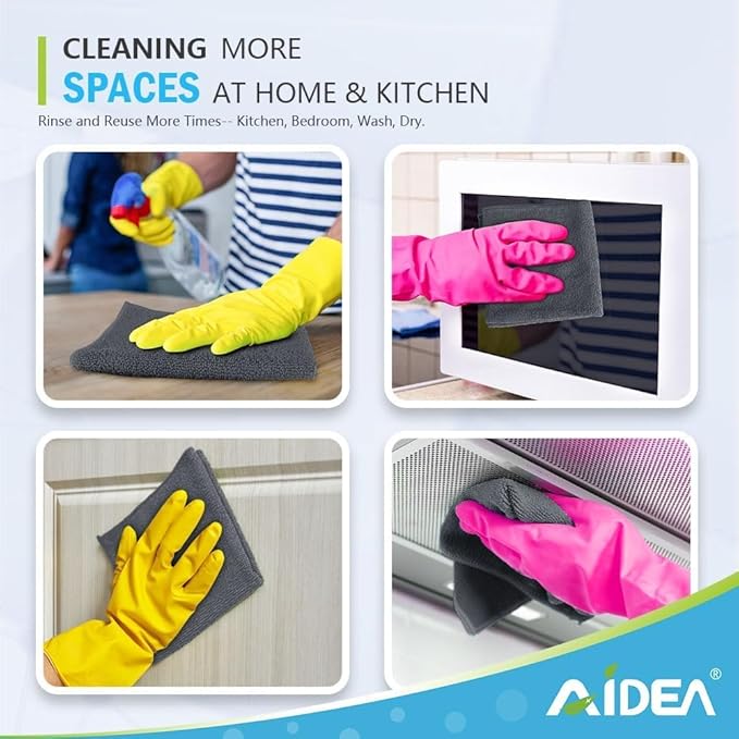AIDEA Microfiber Cleaning Cloth-800PK, Soft Microfiber Towels for Cars, Absorbent Cleaning Rags, Lint-Free Streak-Free Wash Cloths for House, Kitchen, Window(12in.x12in), Grey