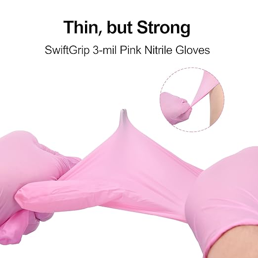 SwiftGrip Pink Disposable Exam Gloves, X-Small, 50-ct Box, Powder-Free, Latex-Free, Medical Grade Gloves for Cleaning & Esthetician