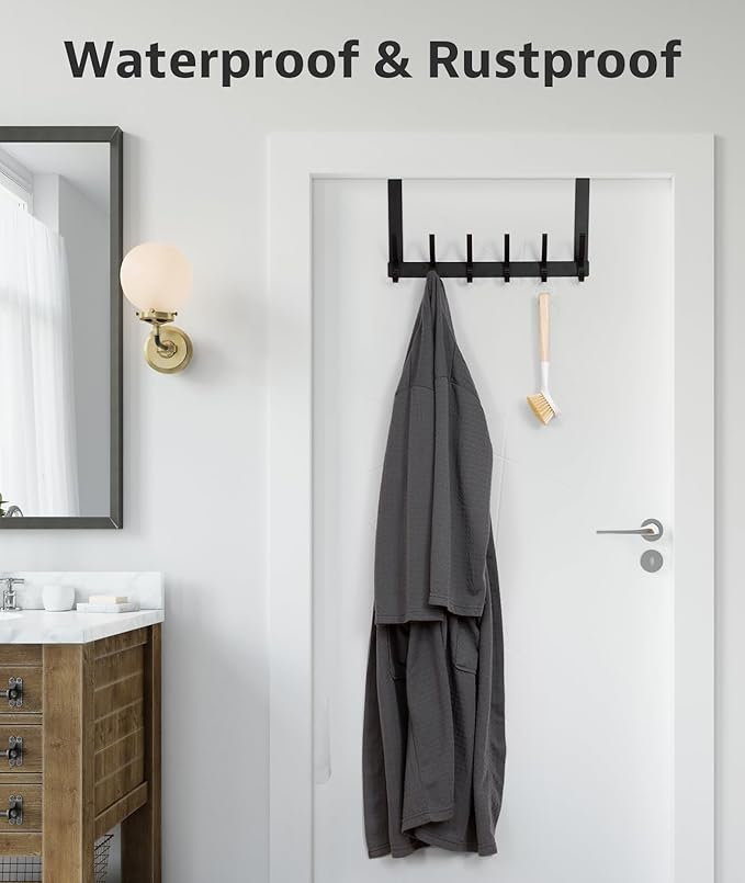 Over The Door Hooks, Door Hanger Hooks for Hanging, Over The Door Towel Racks for Bathroom, Coat Rack Door Towel Hanger Towel Hooks (2Pack, Black)