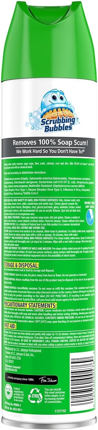 Scrubbing Bubbles Disinfectant Restroom Cleaner Ii, Rain Shower Scent, 25 Oz Aerosol Spray