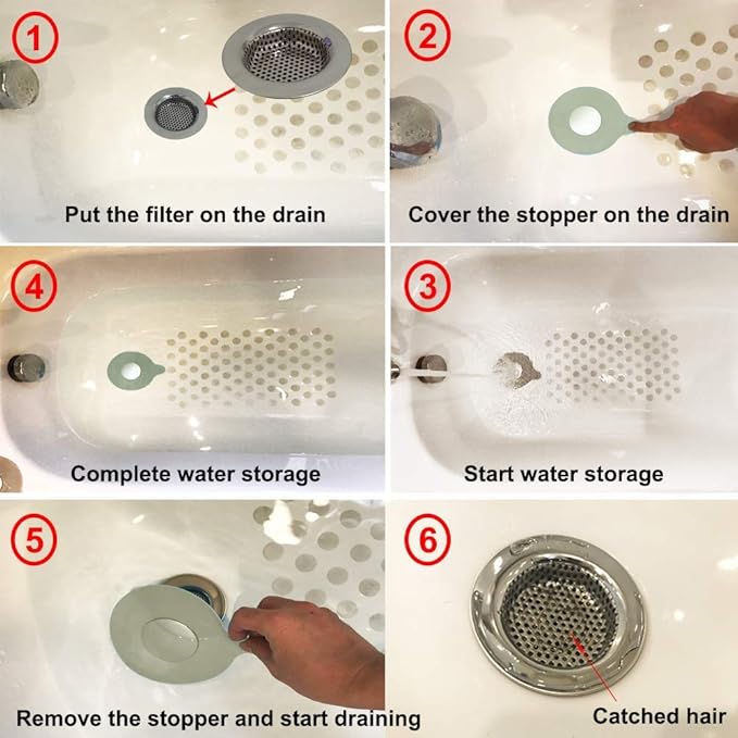 Seatery 2PCS Bathtub Stopper Hair Catcher Kit, Bathtub Drain Strainer, Tub Stopper Plug Cover, Sink Filter, Silicone Drain Stopper for Bathroom, Laundry (Grey)